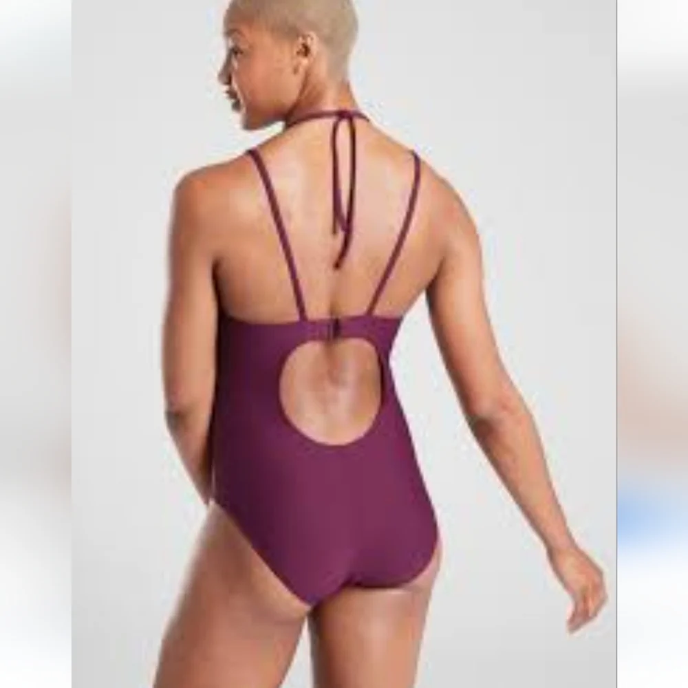 Athleta Keyhole One Piece Swimsuit Swim Strappy Purple Small Tall Skinny Strap